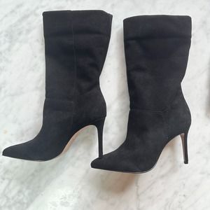 Schutz Ashlee Slouch Black Suede Leather Mid Calf Bootie Womens Size 7B